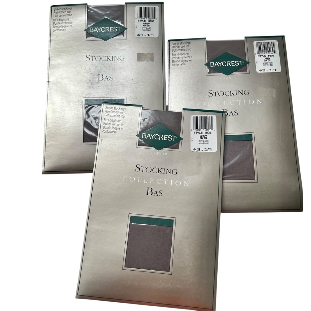 3 Pair Baycrest Stockings Size Average - 10 - Hosiery Grey Vintage NOS Nylons